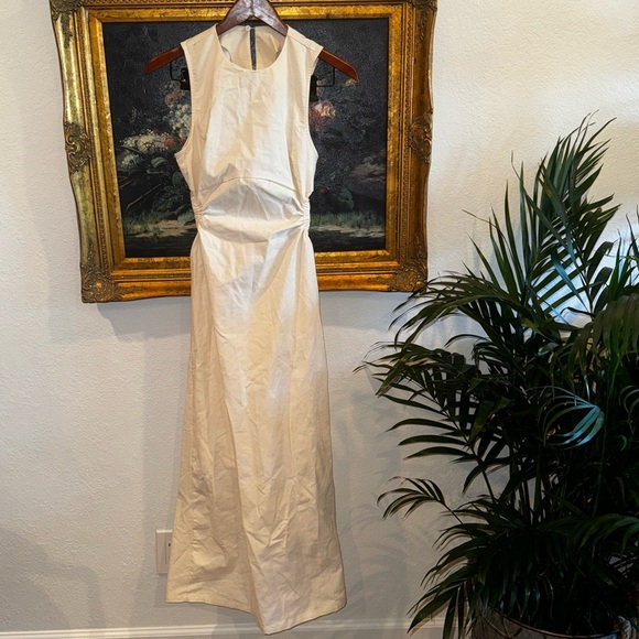 COMMENSE NEW Ivory Linen Blend Open Back Sleeveless Midi Dress M - Picture 3 of 7